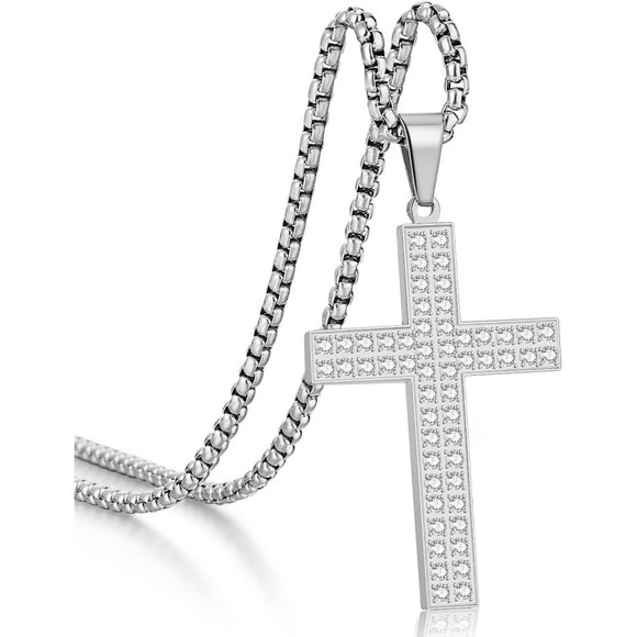 Men Stainless Steel Crucifix Cross Jesus Christ Pendant Necklace - Picture 1 of 9